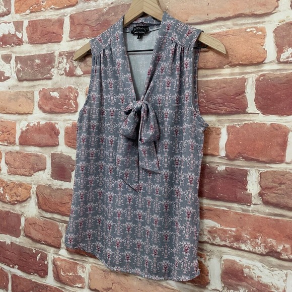 Kadra Made In Italy Top Women's Small Gray Burgundy Multicolor Abstract Blouse - Picture 3 of 9